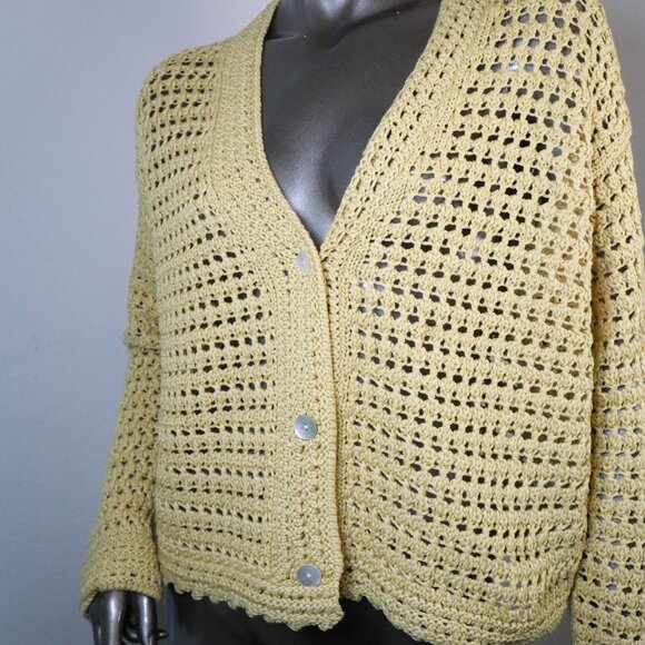 VINCE Crochet Cardigan Sweater Warm Sand Organic Cotton Size Medium New Tag $425 - Picture 7 of 10